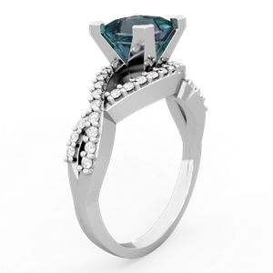 Alexandrite Diamond Twist 6Mm Princess Engagment  14K White Gold ring R26406SQ
