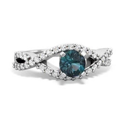 Alexandrite Diamond Twist 5Mm Round Engagment  14K White Gold ring R26405RD