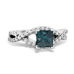 Alexandrite Diamond Twist 5Mm Square Engagment  14K White Gold ring R26405SQ