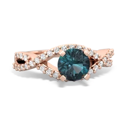 Alexandrite Diamond Twist 6Mm Round Engagment  14K Rose Gold ring R26406RD