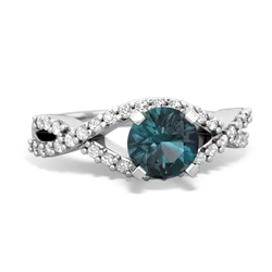 Alexandrite Diamond Twist 6Mm Round Engagment  14K White Gold ring R26406RD