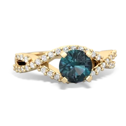 Alexandrite Diamond Twist 6Mm Round Engagment  14K Yellow Gold ring R26406RD