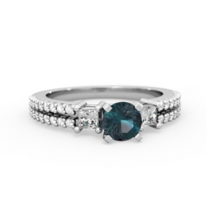 Alexandrite Classic 5Mm Round Engagement 14K White Gold ring R26435RD