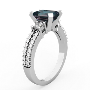 Alexandrite Classic 8X6mm Emerald-Cut Engagement 14K White Gold ring R26438EM