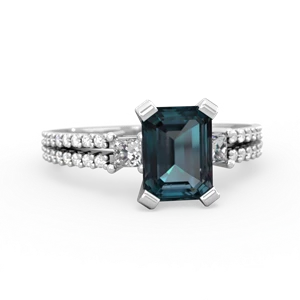 Alexandrite Classic 8X6mm Emerald-Cut Engagement 14K White Gold ring R26438EM