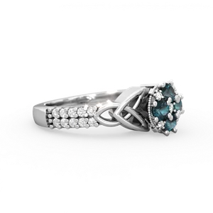 Alexandrite Celtic Knot Cluster Engagement 14K White Gold ring R26443RD