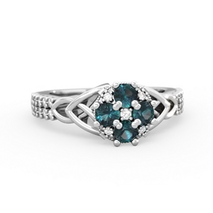 Alexandrite Celtic Knot Cluster Engagement 14K White Gold ring R26443RD
