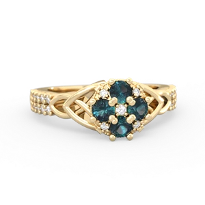 Alexandrite Celtic Knot Cluster Engagement 14K Yellow Gold ring R26443RD