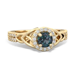 Thumbnail for Lab Alexandrite Celtic Knot Halo 14K Yellow Gold ring R26445RH - top view