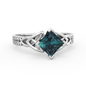 Alexandrite Celtic Knot 6Mm Princess Engagement 14K White Gold ring R26446SQ