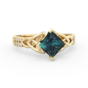 Alexandrite Celtic Knot 6Mm Princess Engagement 14K Yellow Gold ring R26446SQ