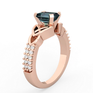 Alexandrite Celtic Knot 7X5 Emerald-Cut Engagement 14K Rose Gold ring R26447EM