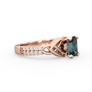 Alexandrite Celtic Knot 7X5 Emerald-Cut Engagement 14K Rose Gold ring R26447EM