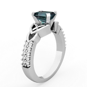 Alexandrite Celtic Knot 7X5 Emerald-Cut Engagement 14K White Gold ring R26447EM