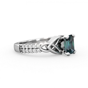 Alexandrite Celtic Knot 7X5 Emerald-Cut Engagement 14K White Gold ring R26447EM