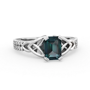 Alexandrite Celtic Knot 7X5 Emerald-Cut Engagement 14K White Gold ring R26447EM
