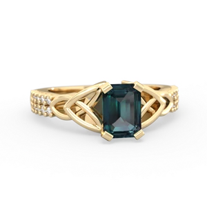 Alexandrite Celtic Knot 7X5 Emerald-Cut Engagement 14K Yellow Gold ring R26447EM