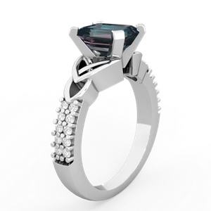 Alexandrite Celtic Knot 8X6 Emerald-Cut Engagement 14K White Gold ring R26448EM