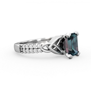 Alexandrite Celtic Knot 8X6 Emerald-Cut Engagement 14K White Gold ring R26448EM
