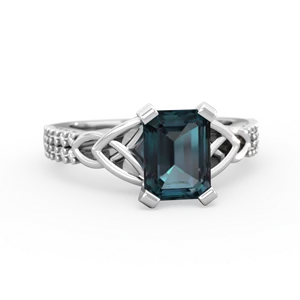 Alexandrite Celtic Knot 8X6 Emerald-Cut Engagement 14K White Gold ring R26448EM
