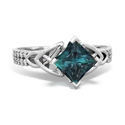 Alexandrite Celtic Knot 6Mm Princess Engagement 14K White Gold ring R26446SQ