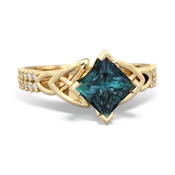 Alexandrite Celtic Knot 6Mm Princess Engagement 14K Yellow Gold ring R26446SQ