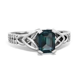 Alexandrite Celtic Knot 7X5 Emerald-Cut Engagement 14K White Gold ring R26447EM