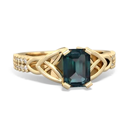 Alexandrite Celtic Knot 7X5 Emerald-Cut Engagement 14K Yellow Gold ring R26447EM