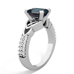 Alexandrite Celtic Knot 8X6 Emerald-Cut Engagement 14K White Gold ring R26448EM