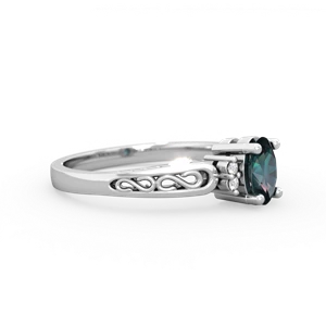 Alexandrite Filligree Scroll Oval 14K White Gold ring R0812