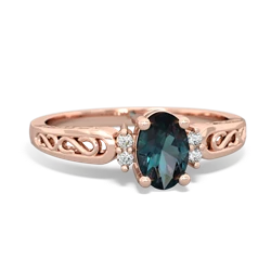 Alexandrite Filligree Scroll Oval 14K Rose Gold ring R0812