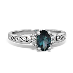 Alexandrite Filligree Scroll Oval 14K White Gold ring R0812