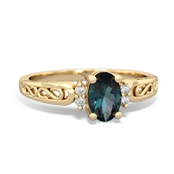 Alexandrite Filligree Scroll Oval 14K Yellow Gold ring R0812