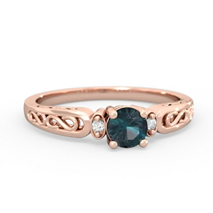 Alexandrite Filligree Scroll Round 14K Rose Gold ring R0829