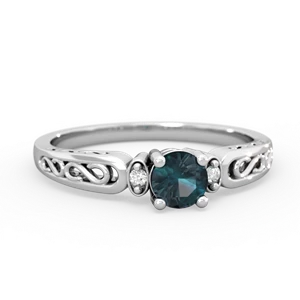 Alexandrite Filligree Scroll Round 14K White Gold ring R0829