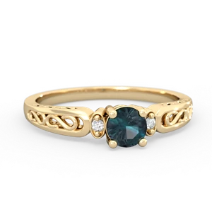 Alexandrite Filligree Scroll Round 14K Yellow Gold ring R0829