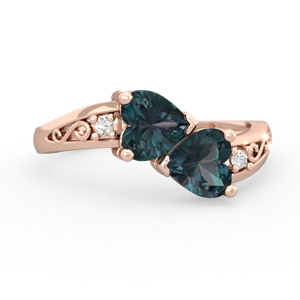 Alexandrite Snuggling Hearts 14K Rose Gold ring R2178