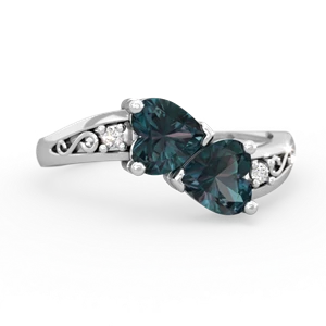 Alexandrite Snuggling Hearts 14K White Gold ring R2178