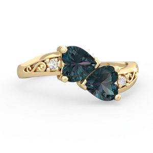 Alexandrite Snuggling Hearts 14K Yellow Gold ring R2178