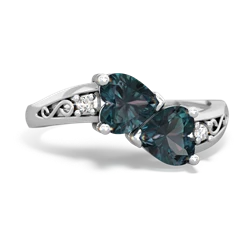 Alexandrite Snuggling Hearts 14K White Gold ring R2178