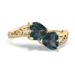 Alexandrite Snuggling Hearts 14K Yellow Gold ring R2178