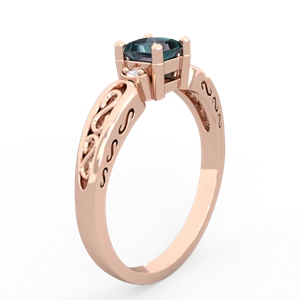 Alexandrite Filligree Scroll Square 14K Rose Gold ring R2430