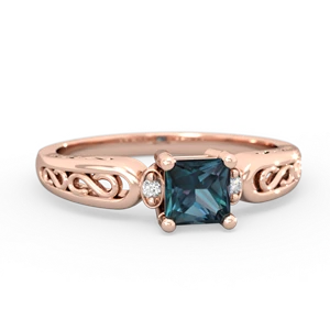 Alexandrite Filligree Scroll Square 14K Rose Gold ring R2430