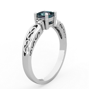 Alexandrite Filligree Scroll Square 14K White Gold ring R2430
