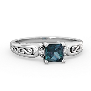 Alexandrite Filligree Scroll Square 14K White Gold ring R2430