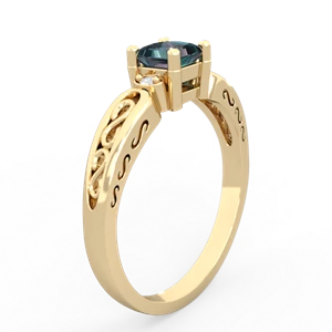 Alexandrite Filligree Scroll Square 14K Yellow Gold ring R2430