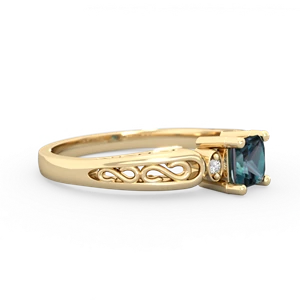 Alexandrite Filligree Scroll Square 14K Yellow Gold ring R2430