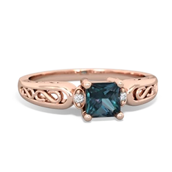 Alexandrite Filligree Scroll Square 14K Rose Gold ring R2430