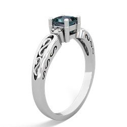 Alexandrite Filligree Scroll Square 14K White Gold ring R2430