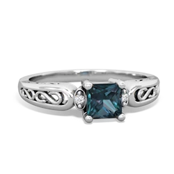 Alexandrite Filligree Scroll Square 14K White Gold ring R2430